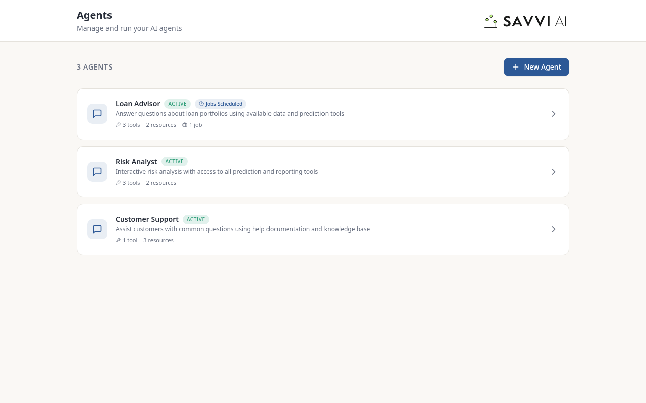 Savvi AI Agents home page screenshot